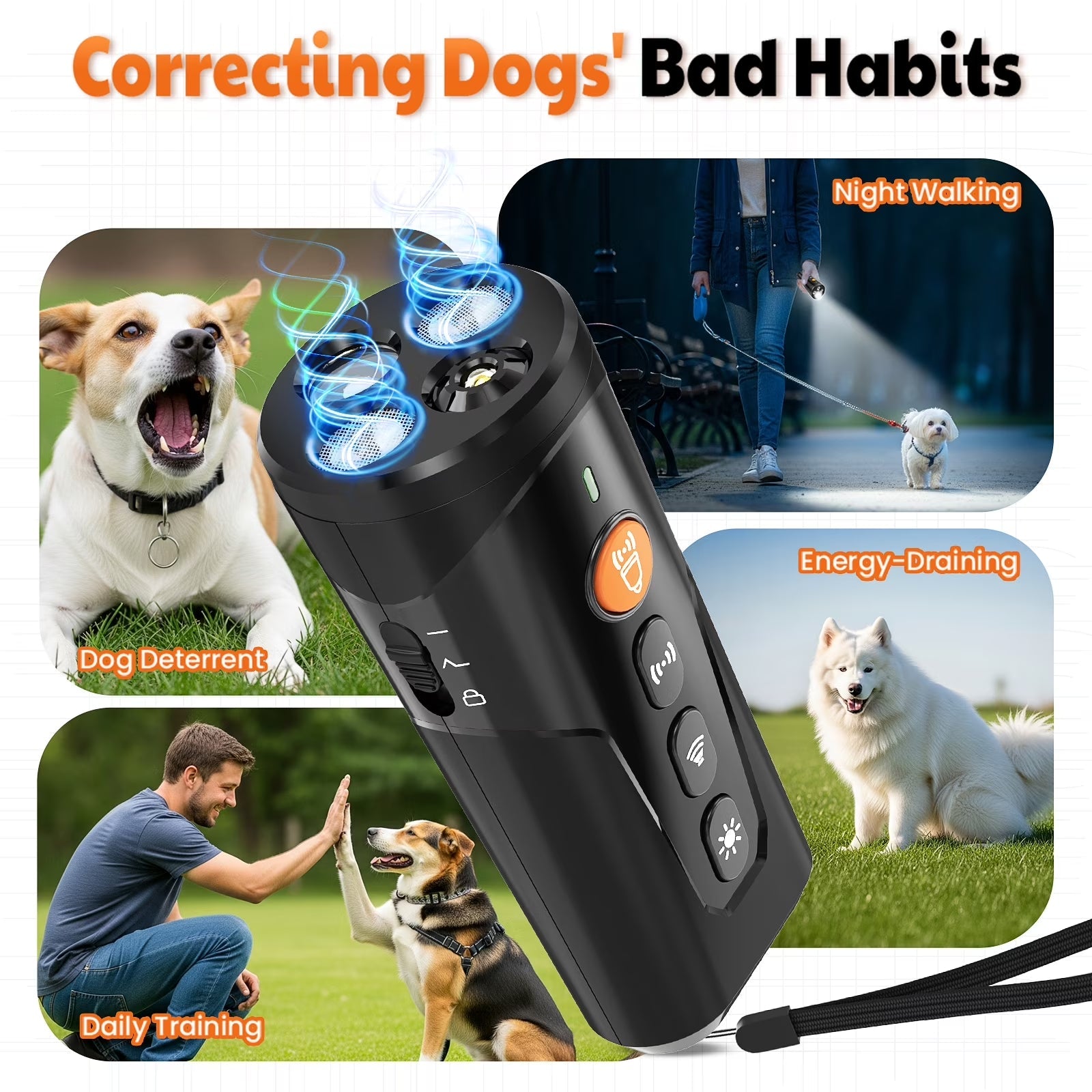 Ultrasonic anti Barking Device, Handheld Dog Bark Deterrent Device Stops Bad Behavior, Alternative to Painful Dog Shock Collar.