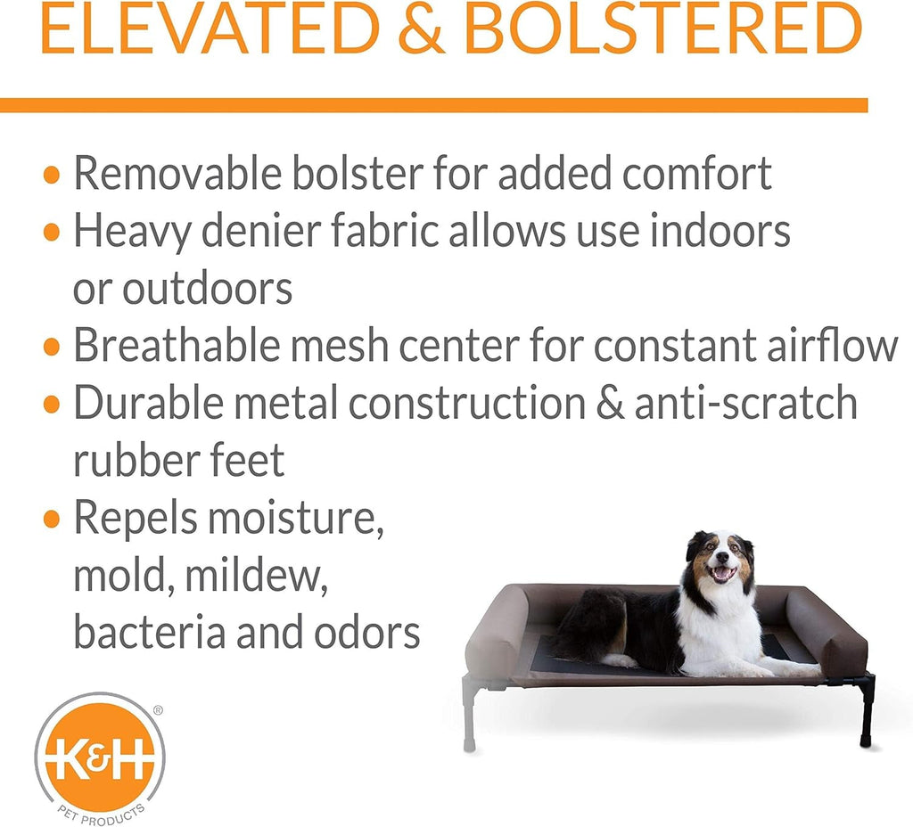 Original Bolster Pet Cot Outdoor Elevated Dog Bed with Removable Bolsters - Chocolate/Black Mesh, Large 30 X 42 X 7 Inches.