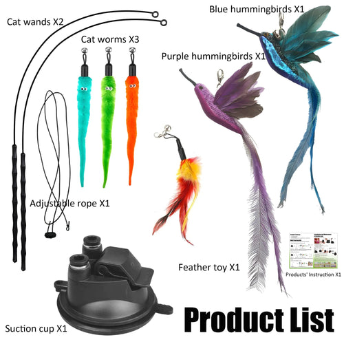 2 Wands with Base & 6 Feather Interactive Cat Toy Set.
