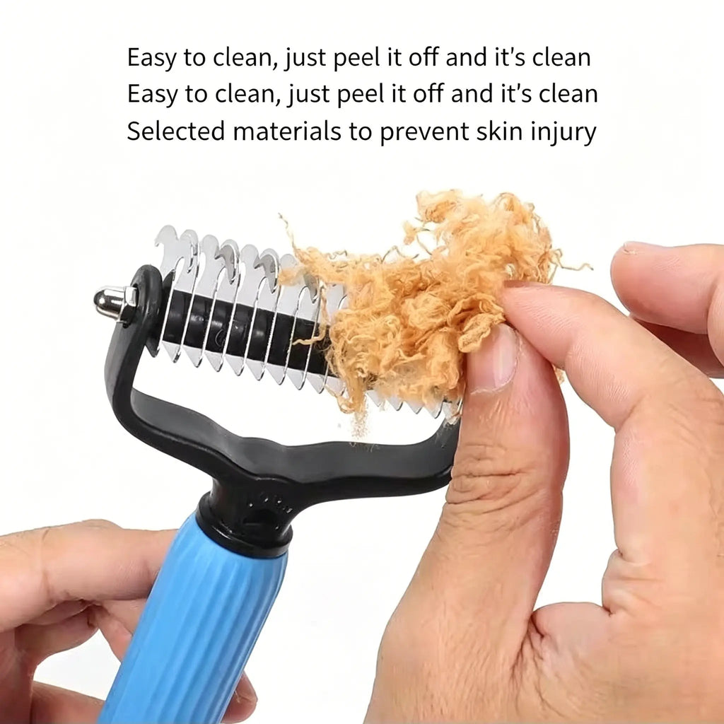 Pet Detangling Comb, Double-Sided Grooming Brush for Dogs & Cats, One-Click Clean Undercoat Rake for Shedding Mats