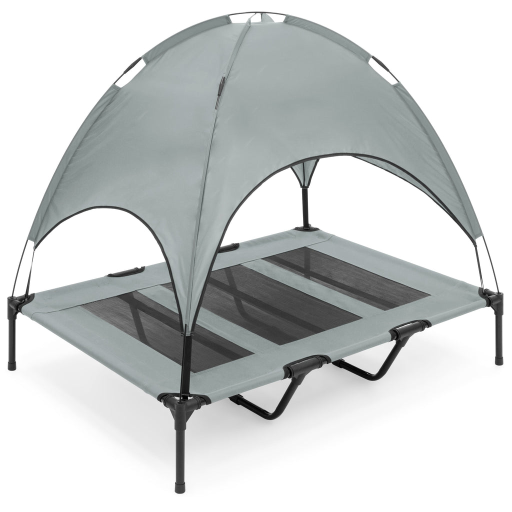 Elevated Cooling Dog Bed, Outdoor Pet Cot W/ Canopy, Carry Bag - 48In