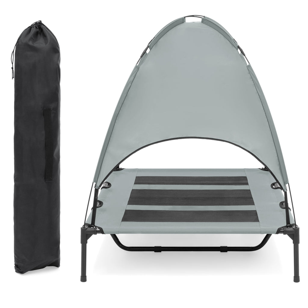 Elevated Cooling Dog Bed, Outdoor Pet Cot W/ Canopy, Carry Bag - 48In