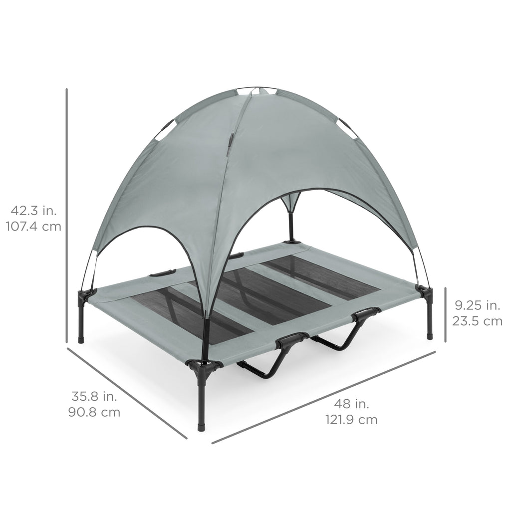 Elevated Cooling Dog Bed, Outdoor Pet Cot W/ Canopy, Carry Bag - 48In