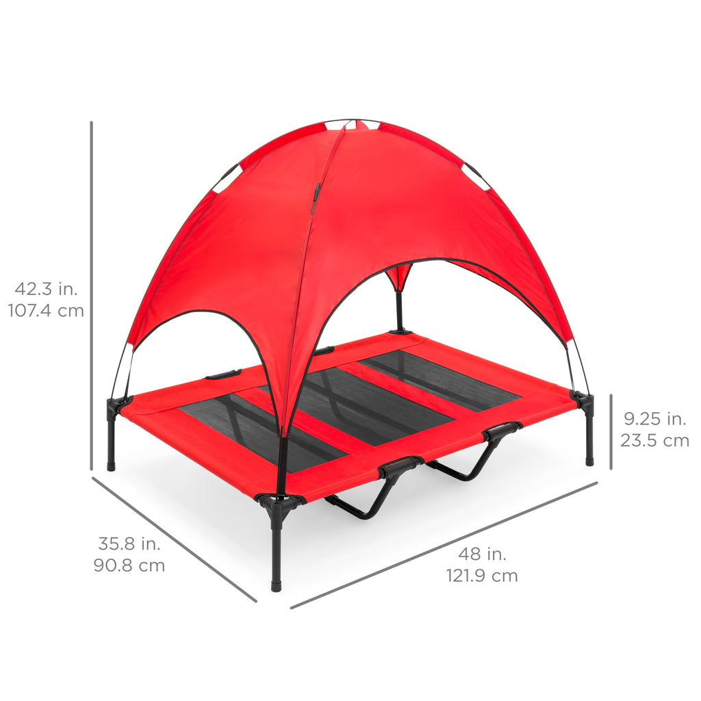 Elevated Cooling Dog Bed, Outdoor Pet Cot W/ Canopy, Carry Bag - 48In