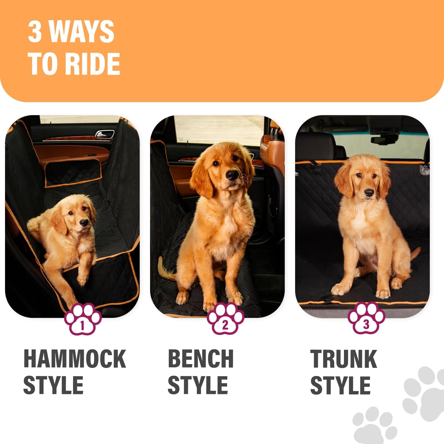 Dog Car Seat Cover for Back Seat. Car Seat Protector Dog Hammock for Car - Waterproof Pet Back Seat Cover for Trucks, Sedans & Suvs - Use with Chom Chom Roller Pet Hair Remover. Orange.